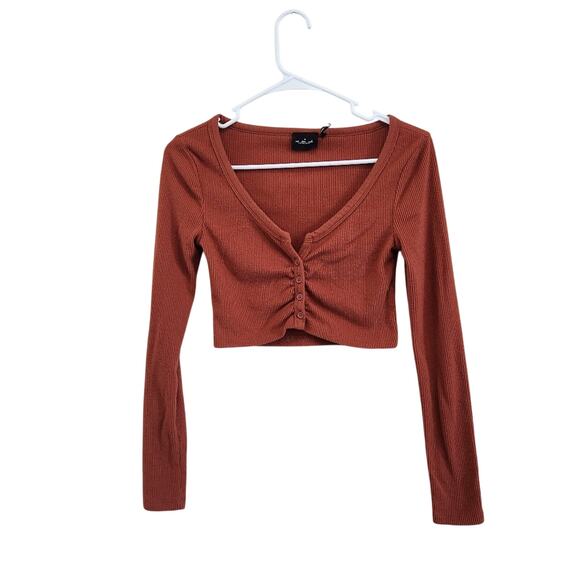 Urban Outfitters Rust Red Cropped Cardigan Top Ruched Detail Size Small - Picture 1 of 8